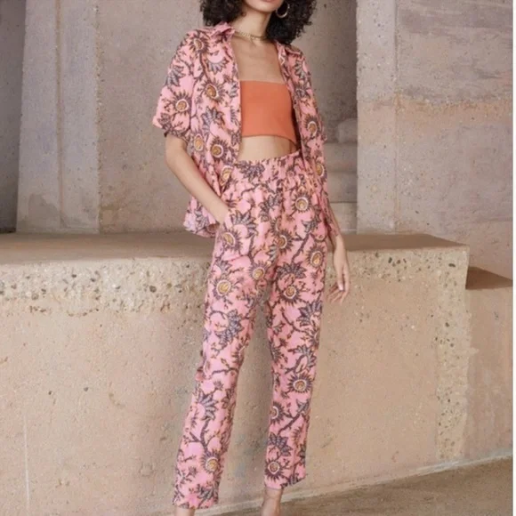 A.L.C. Henry Print Linen Pants pink pattern